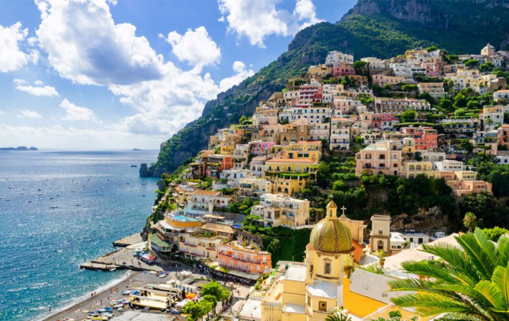 Pastel-colored buildings in the town of Positano