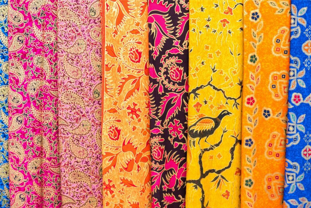 A variety of sarongs in the street markets of Ubud, Bali